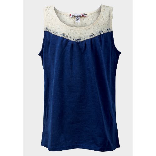 Girl's Lace Yoke Top - Blue
