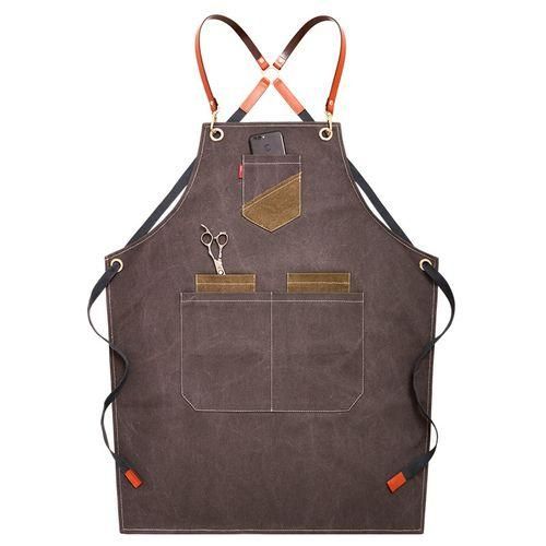 Gray Hairdressing Canvas Bibs Aprons For Women Leather Chef