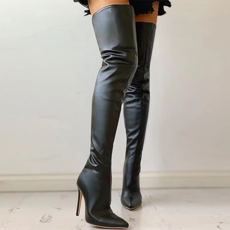 Women Over The Knee Boots Female Zip Sexy Black Long Boots Woman Thin Heel Ladies Pointed Toe Party Boots Women's Autumn Shoes88(#Black)
