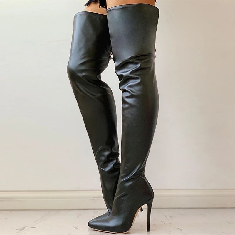 Women Over The Knee Boots Female Zip Sexy Black Long Boots Woman Thin Heel Ladies Pointed Toe Party Boots Women's Autumn Shoes88(#Black)