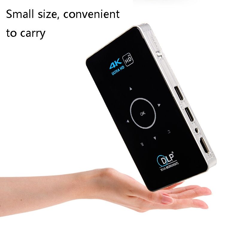 C6 1G+8G Android System Intelligent DLP HD Mini Projector Portable Home Mobile Phone Projector: US Plug (Black)