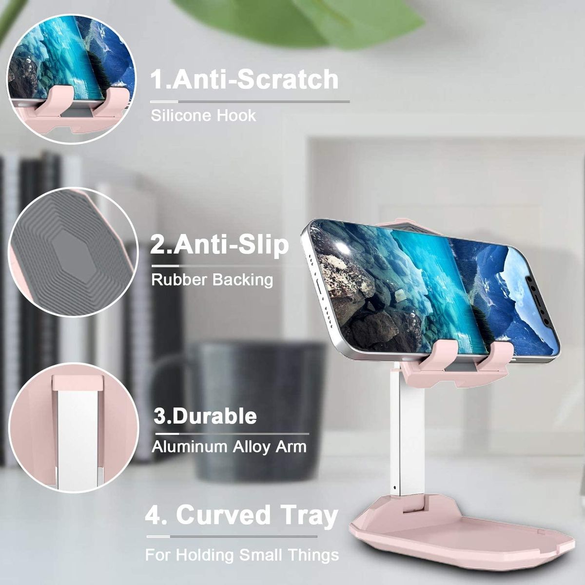 Cell Phone Stand for Desk,Cute Adjustable Cell Phone Holder Fully Foldable Portable Phone Dock Hands