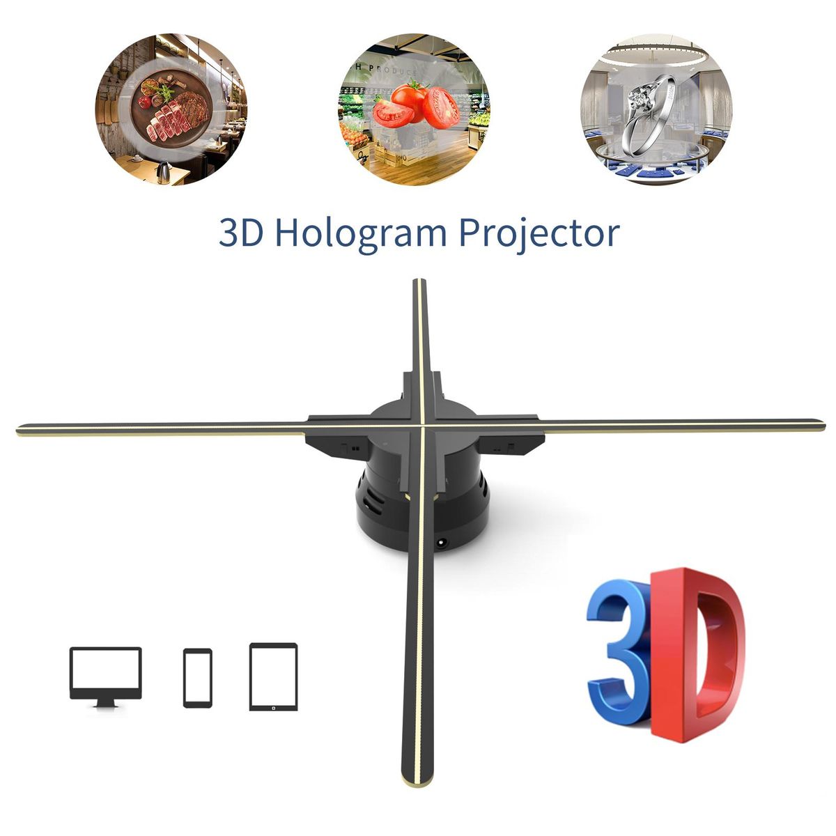 F60 3D Hologram Projector Advertising Display Fan Wall-mounted Player 3D Naked Eye 2K HD LED Photo Video Fan with 720pcs LED Light Beads Remote Control Sign Real-time Screen Display for Business Shop Store Bars Exhibition Ent