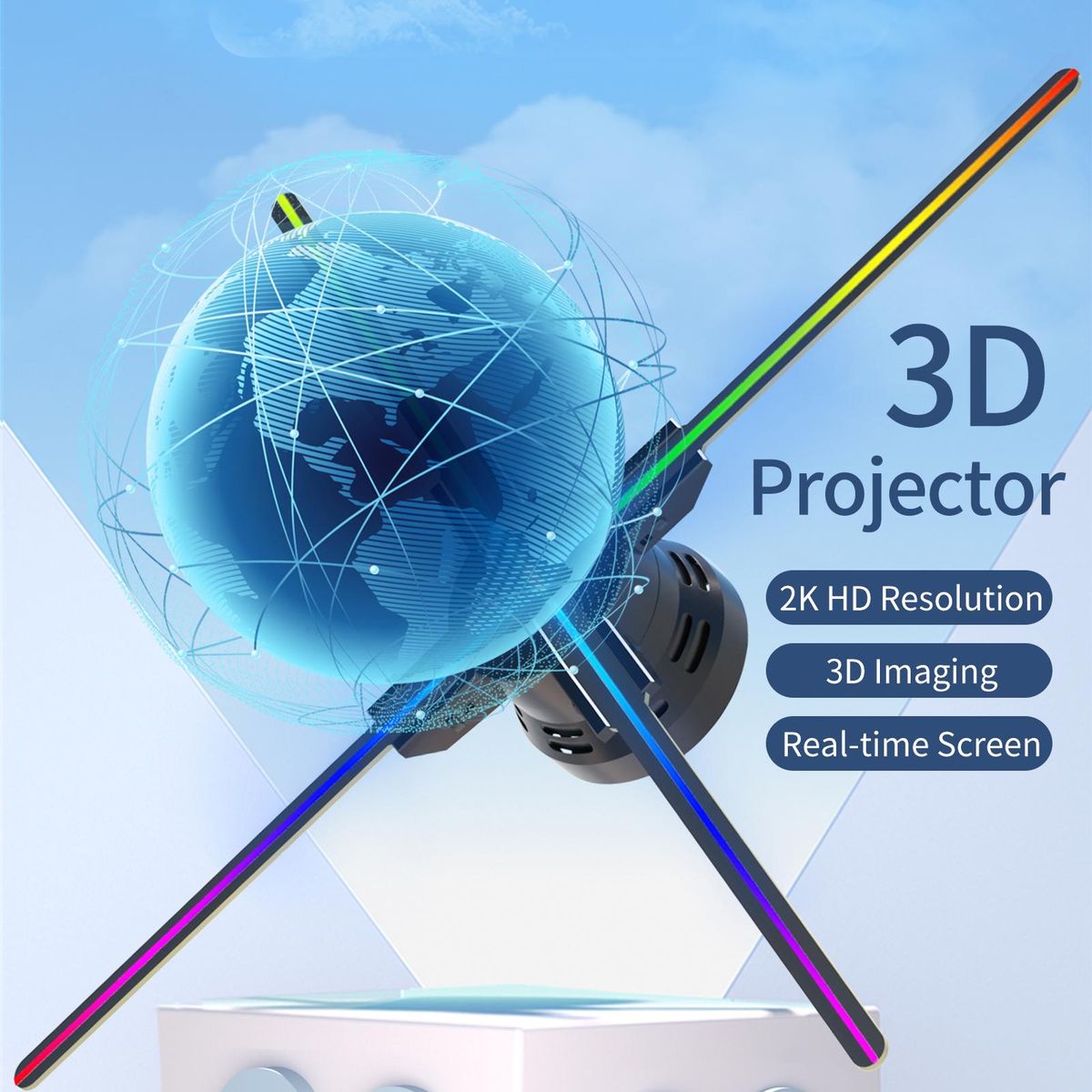 F60 3D Hologram Projector Advertising Display Fan Wall-mounted Player 3D Naked Eye 2K HD LED Photo Video Fan with 720pcs LED Light Beads Remote Control Sign Real-time Screen Display for Business Shop Store Bars Exhibition Ent