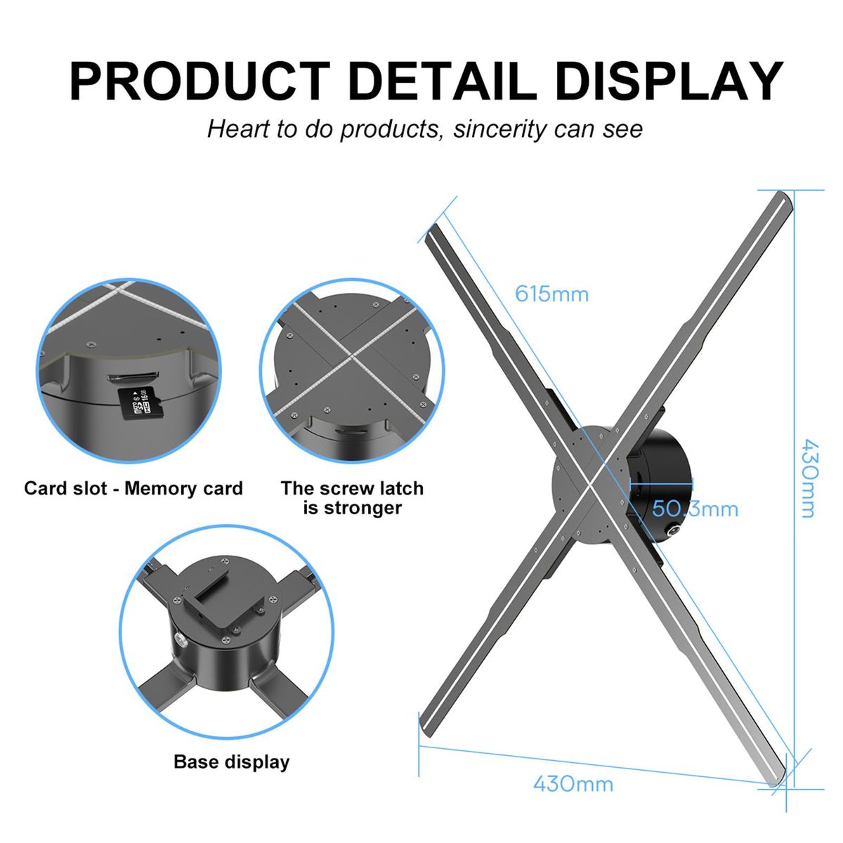 P62 3D Hologram Projector Advertising Display Fan Wall-mounted Player 3D Naked Eye 2K HD LED Photo Video Fan with 722pcs LED Light Beads Remote Control Sign Real-time Screen Display for Business Shop Store Bars Exhibition Ent