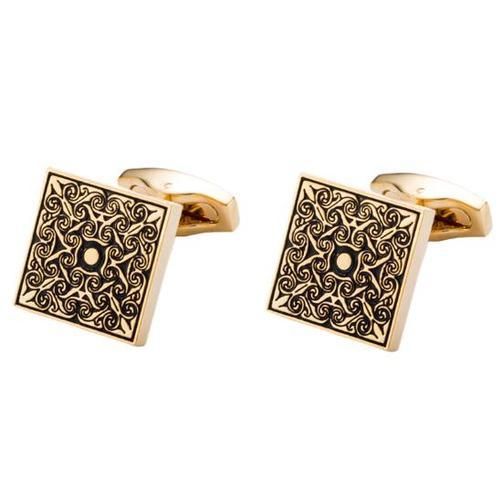 Gold Square Rose Flower Cufflinks With Blue Crystal Retro Business Cuff Links Men's Jewelry Accessory