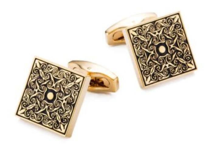 Gold Square Rose Flower Cufflinks With Blue Crystal Retro Business Cuff Links Men's Jewelry Accessory