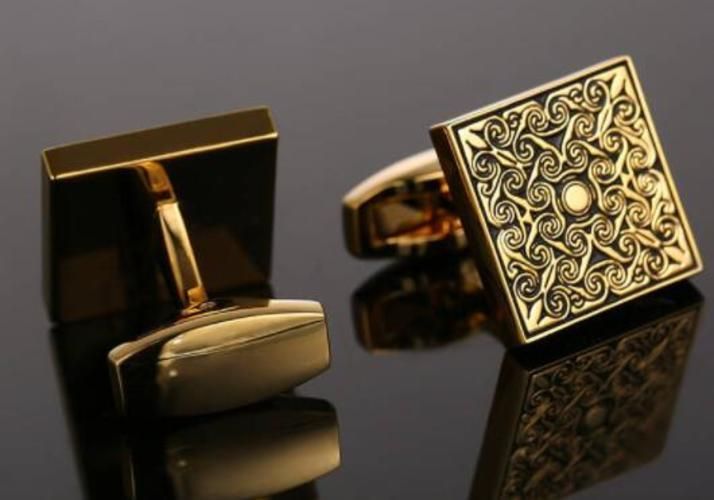 Gold Square Rose Flower Cufflinks With Blue Crystal Retro Business Cuff Links Men's Jewelry Accessory