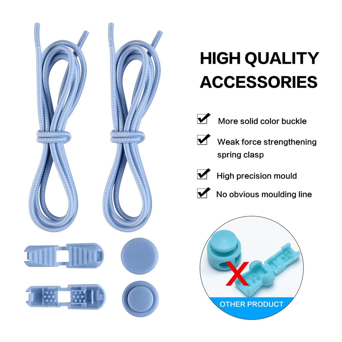 1 Set Tieless Shoelaces Elderly Children No Tie Shoes Strings Light Blue