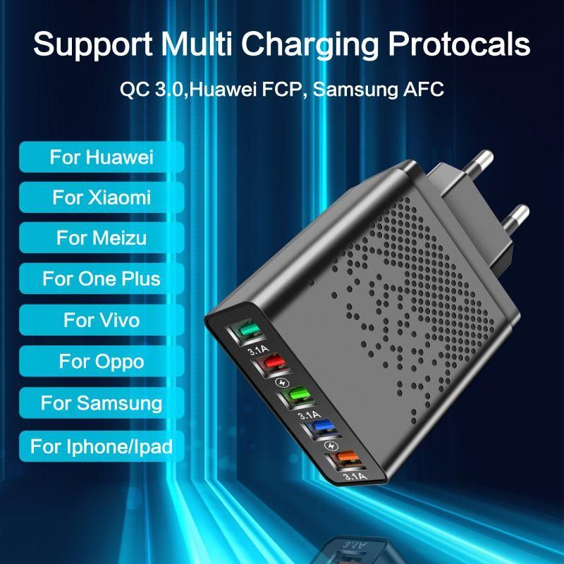 5 Ports Usb Charger Adapter 66w Fast Charger For Phone C USB