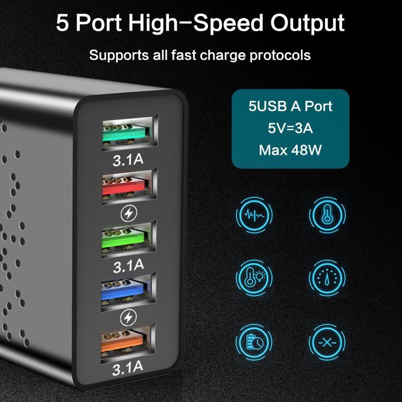 5 Ports Usb Charger Adapter 66w Fast Charger For Phone C USB