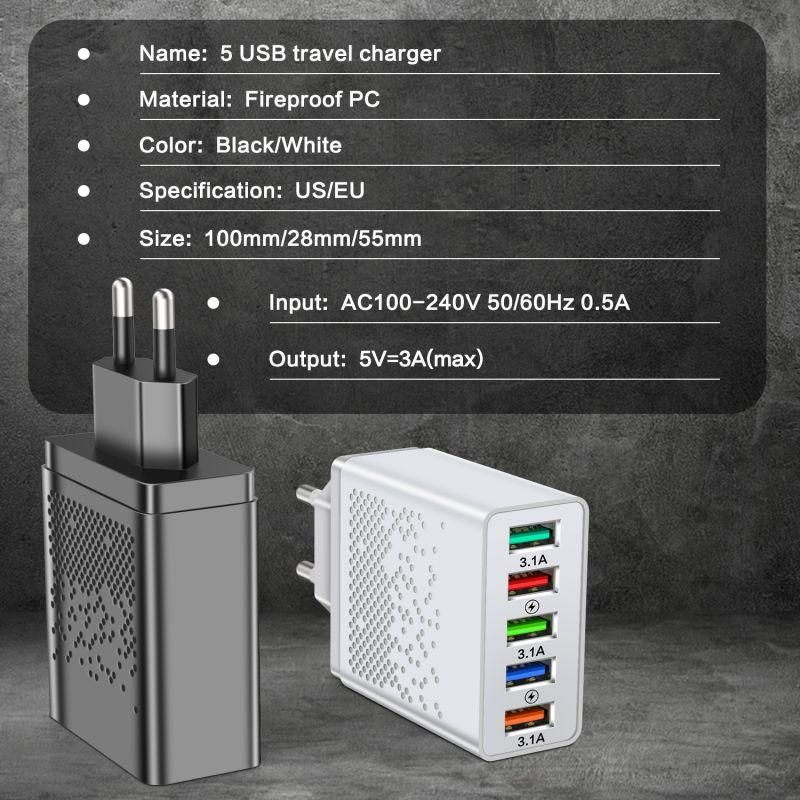 5 Ports Usb Charger Adapter 66w Fast Charger For Phone C USB