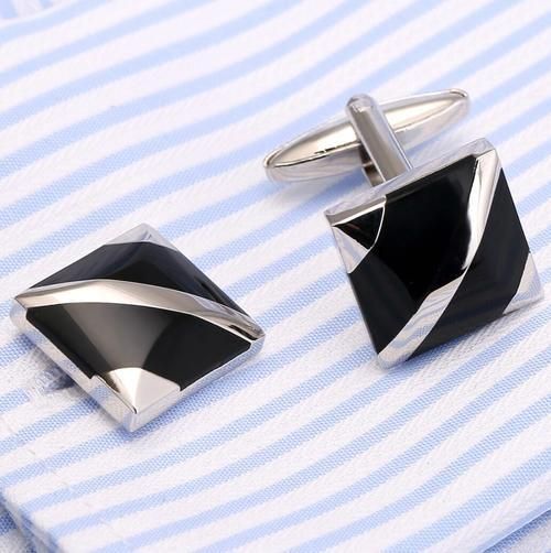 Classic Black/White Onyx Cufflinks Cat's Eye Stone Inlaid Shirt Cuff Links Men's Jewelry Accessory
