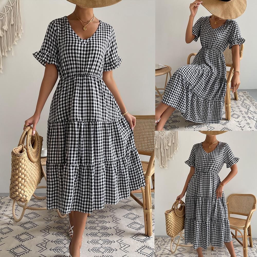 Self-developed and designed plaid style dress Spring/Summer 2022 sexy large skirt children
