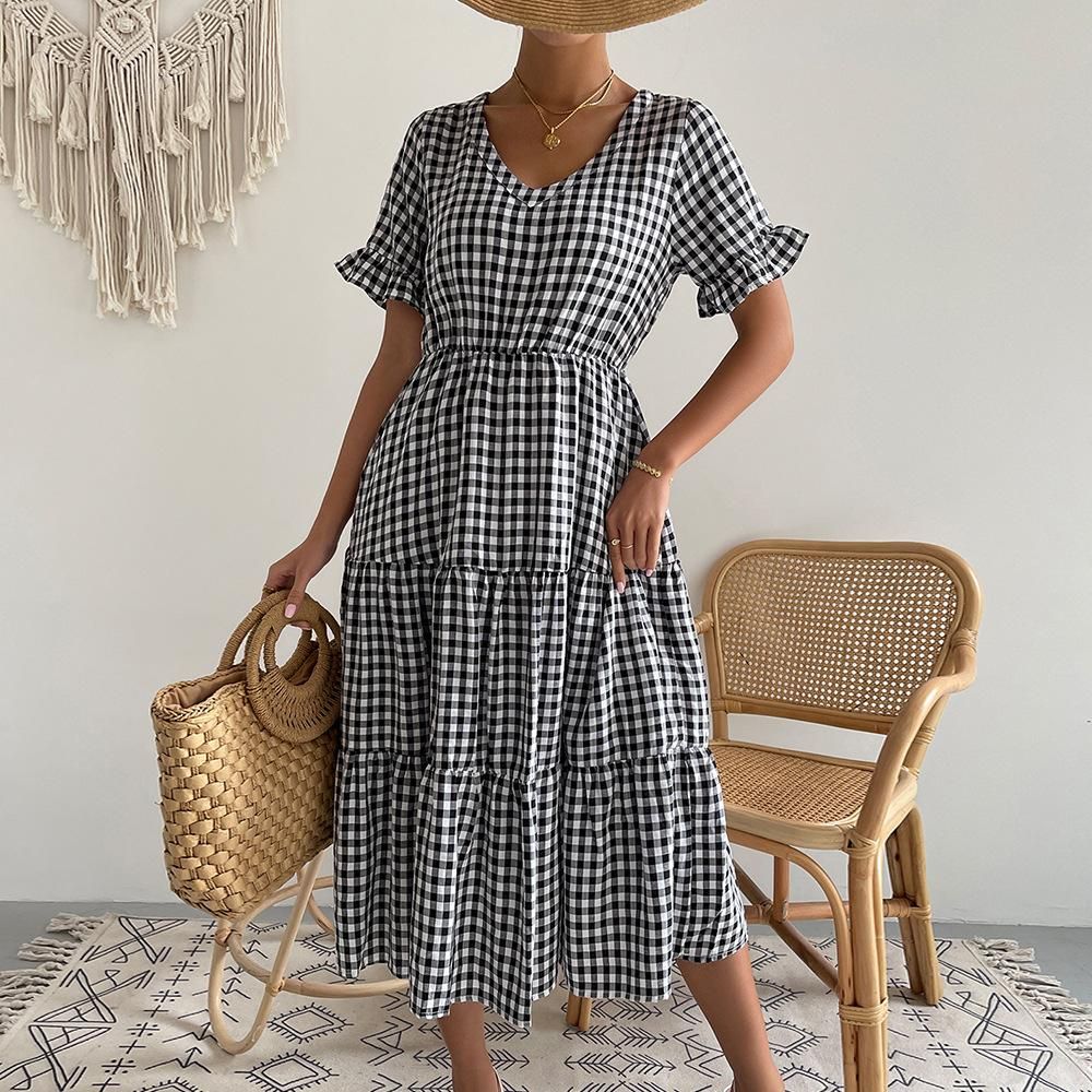Self-developed and designed plaid style dress Spring/Summer 2022 sexy large skirt children