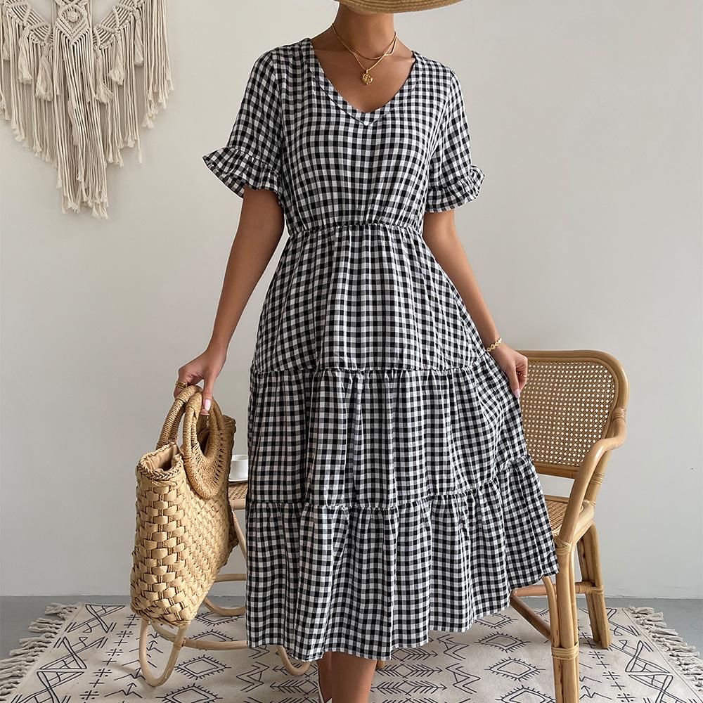 Self-developed and designed plaid style dress Spring/Summer 2022 sexy large skirt children