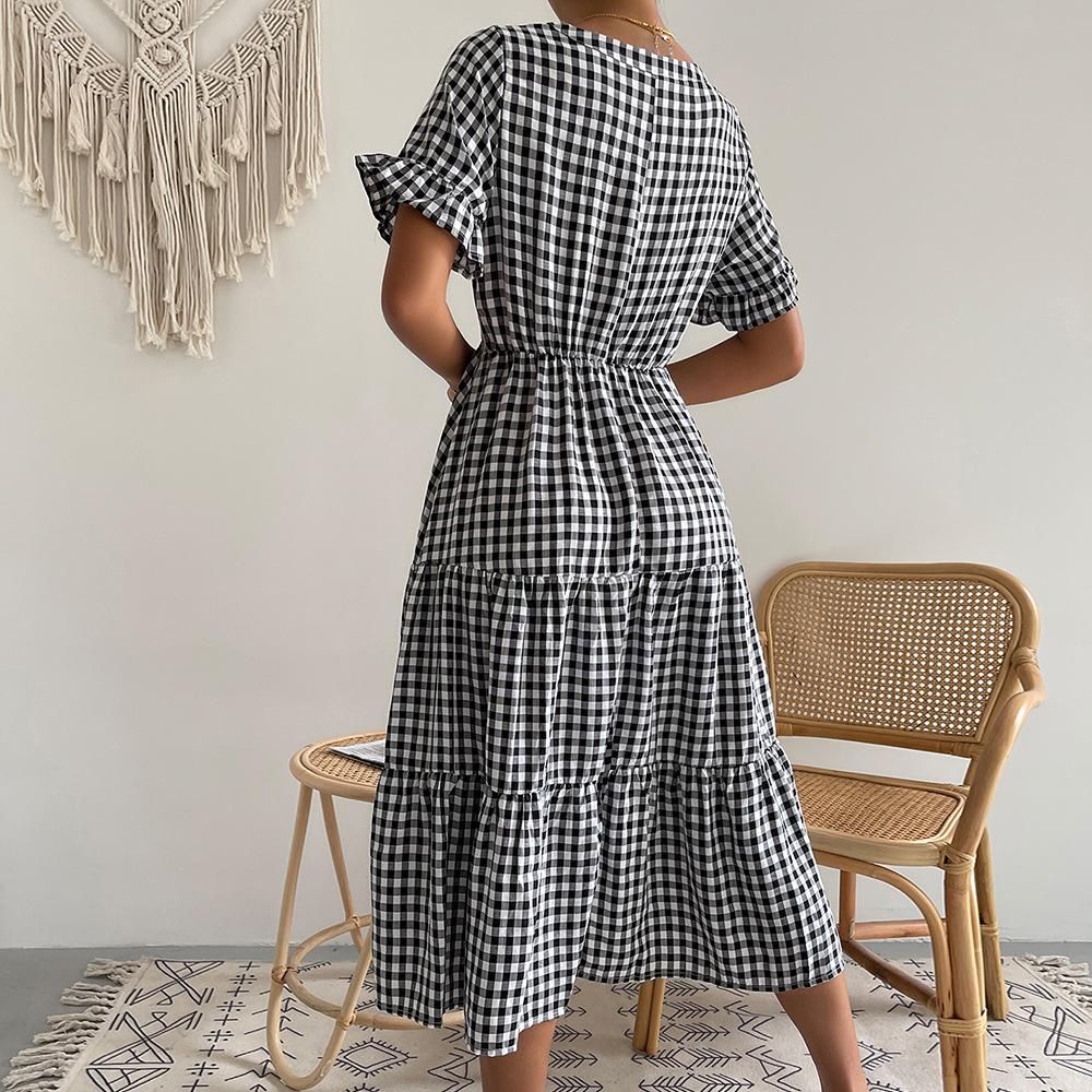 Self-developed and designed plaid style dress Spring/Summer 2022 sexy large skirt children