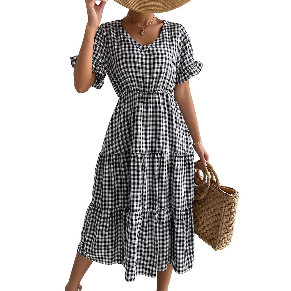 Self-developed and designed plaid style dress Spring/Summer 2022 sexy large skirt children