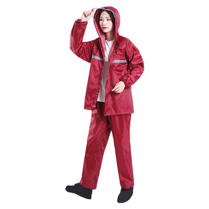 Ladies Men Raincoat Hooded Suit Work Reflective Tape Riding XXL Red