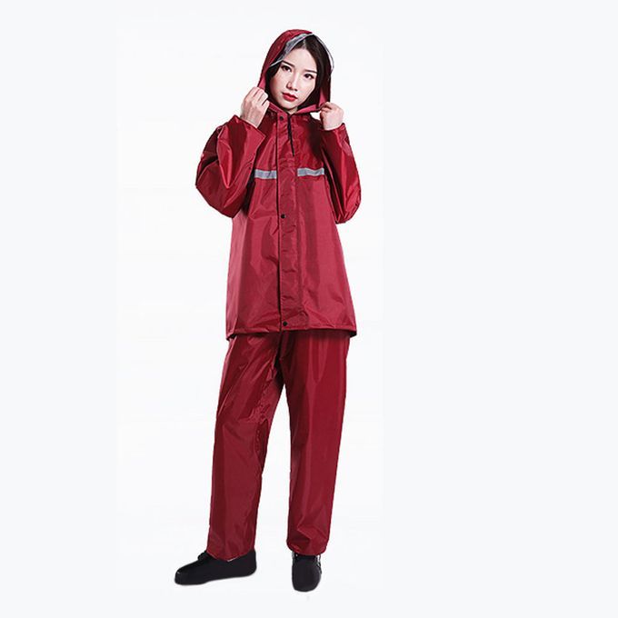 Ladies Men Raincoat Hooded Suit Work Reflective Tape Riding XXL Red