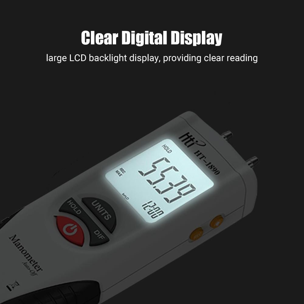 Hti LCD Mini Digital Manometer Differential Gauge Air Pressure Meter ±2Psi Data Hold 11 Units