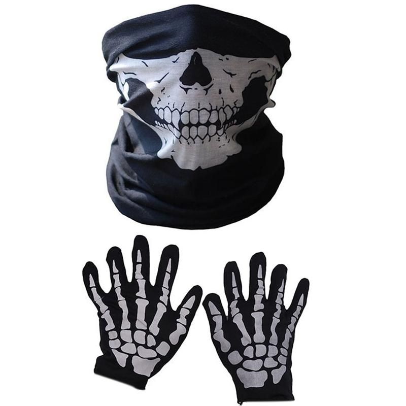 Halloween Mask Scary Skull Chin Mask Skeleton Ghost Gloves for Performances, Parties, Dress Up, Festivals 3 Pieces/Set