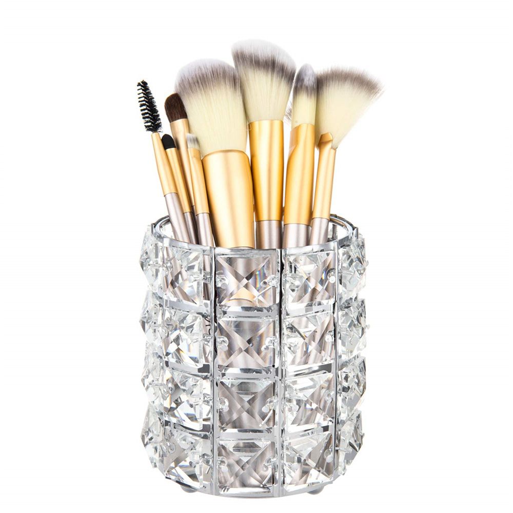 Crystal Cosmetic Brush Organizer Makeup Tool Holder-Silver