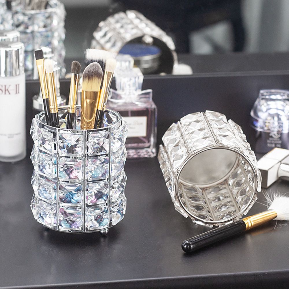 Crystal Cosmetic Brush Organizer Makeup Tool Holder-Silver