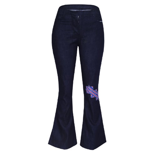 Girl's Denim Trouser With Ankara Patch