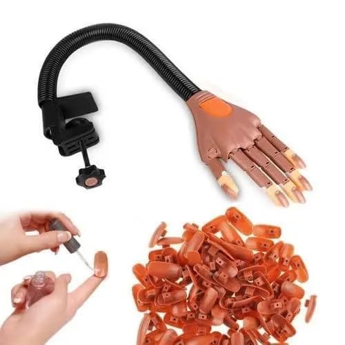 Flexible Clip-on Nail - Art Practice - Training Practice Hand + 100 Replaceable Nails