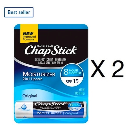 ChapStick Moisturizer Lip Balm - SPF 15 Skin Protectant - Original Flavour 0.15 oz Tubes x 2Packs