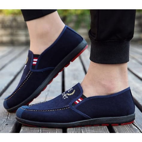 Men Flat Suede Shoes - Dark Blue