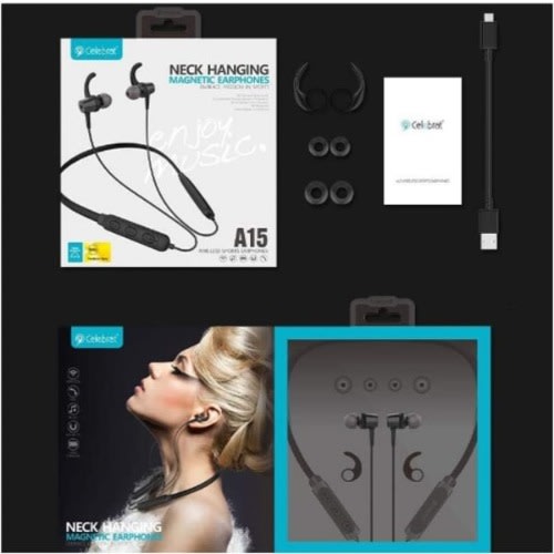 Celebrat A15 Sport Wireless Bluetooth Earphones-Magnetic Suction - Blacklack