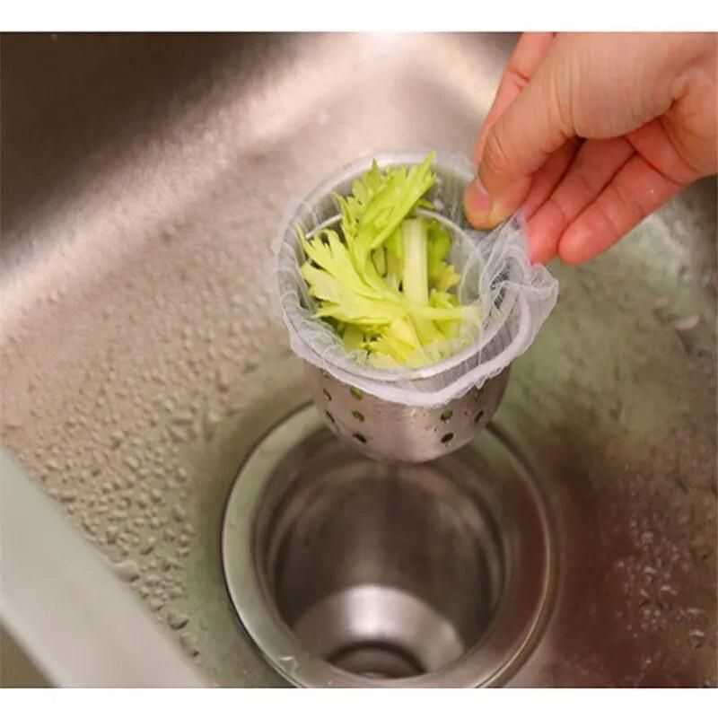 100pcs Sink Filter Nylon Mesh Kitchen Trash Bag Strainer Net Shower Drain Cover Hair Catcher for Food Waste Bathroom Rubbish Bag