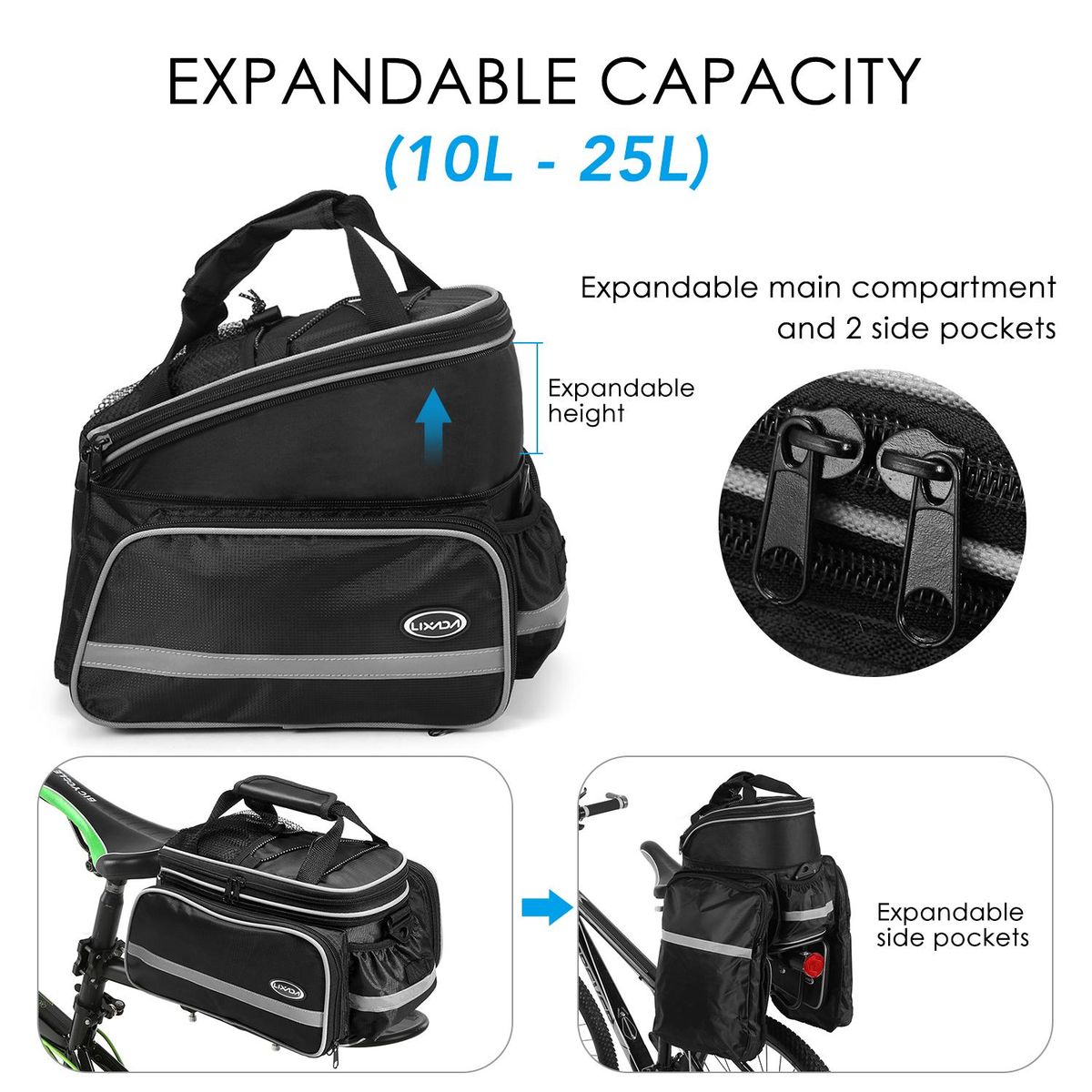Lixada Waterproof Bicycle Rear Seat Bag Cycling Bike Trunk Bag Bike Pannier Bag Shoulder Bag with Rain Cover
