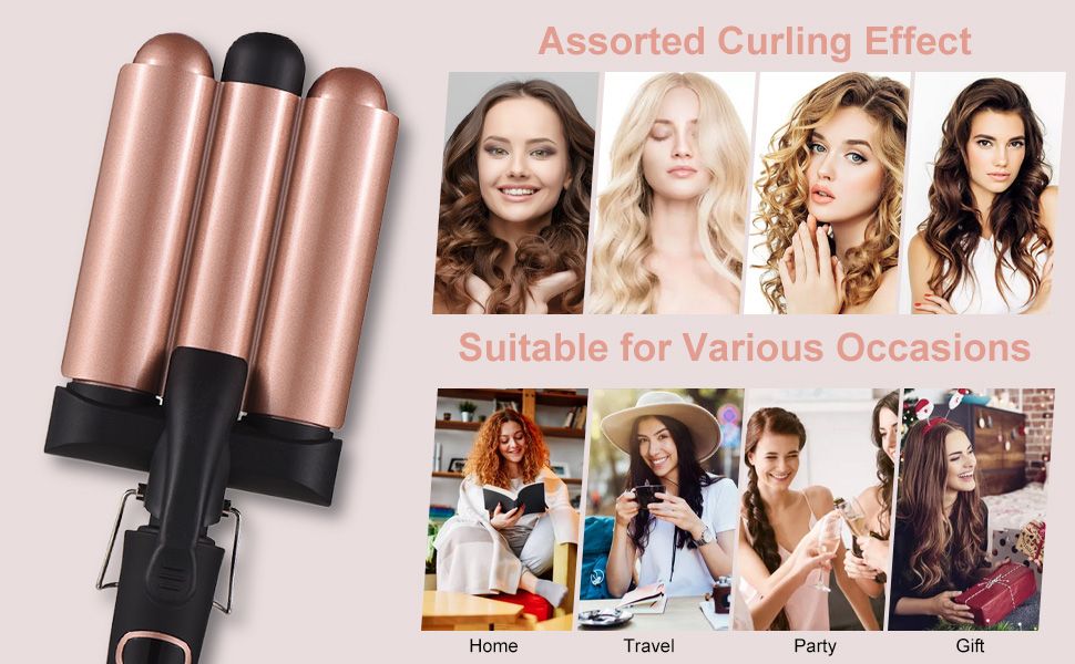 Pretfy Hair Curling Iron 3-Barrel 32mm Hair Waver Hair