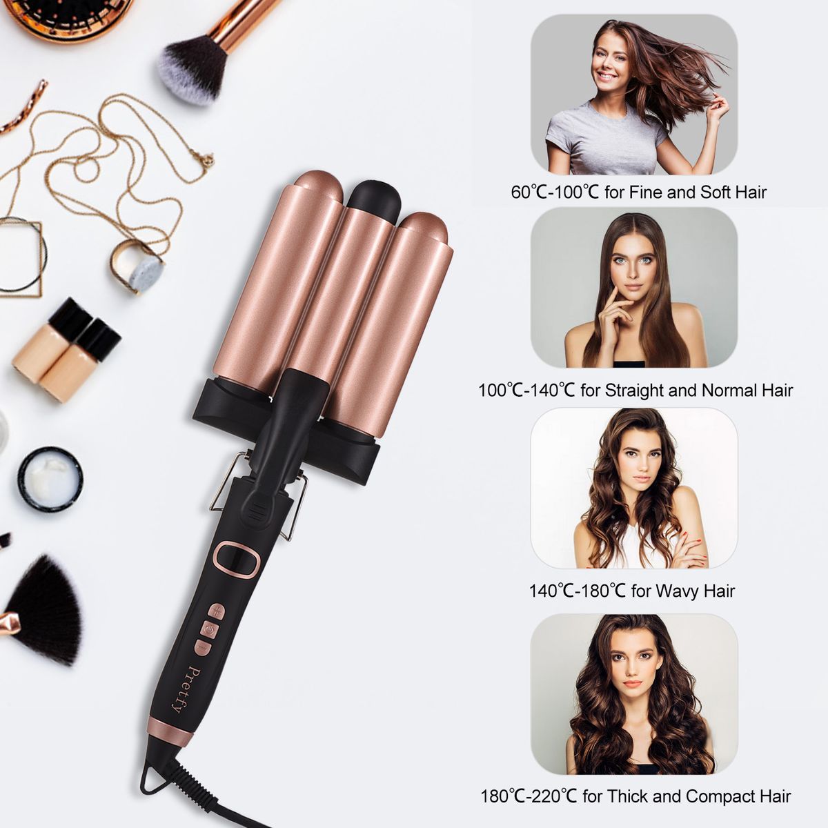 Pretfy Hair Curling Iron 3-Barrel 32mm Hair Waver Hair