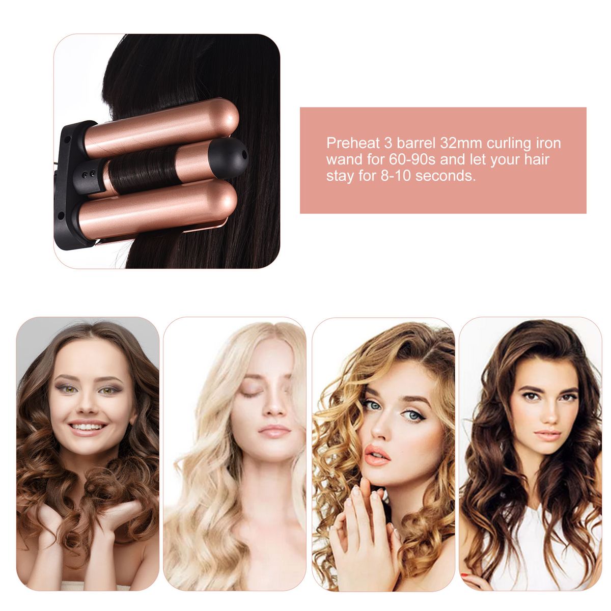 Pretfy Hair Curling Iron 3-Barrel 32mm Hair Waver Hair