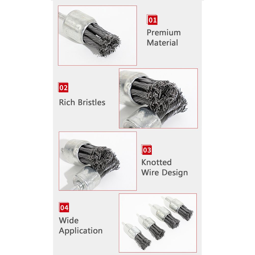 Wire Wheels Brush 3 Pcs Knotted Wire End Brush Sizes 0.7''