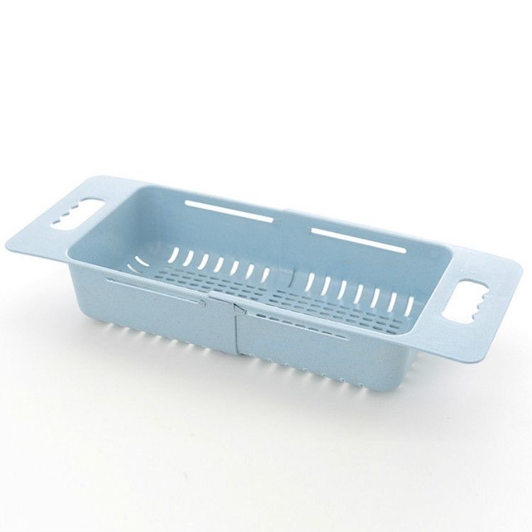 Adjustable Dish Drainer Sink Drain Basket Washing Vegetable Fruit Plastic Drying Rack(Blue)