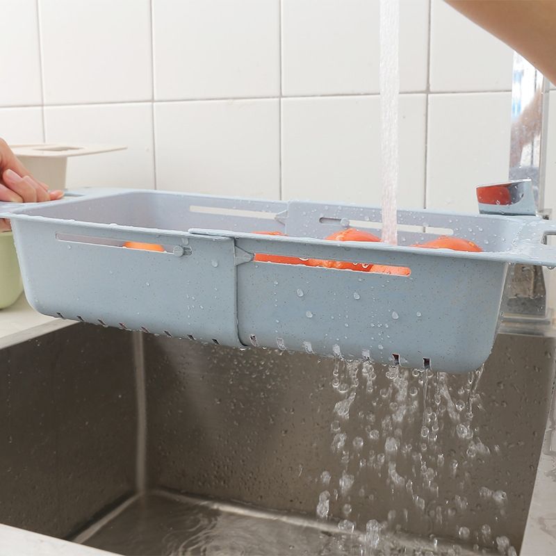 Adjustable Dish Drainer Sink Drain Basket Washing Vegetable Fruit Plastic Drying Rack(Blue)