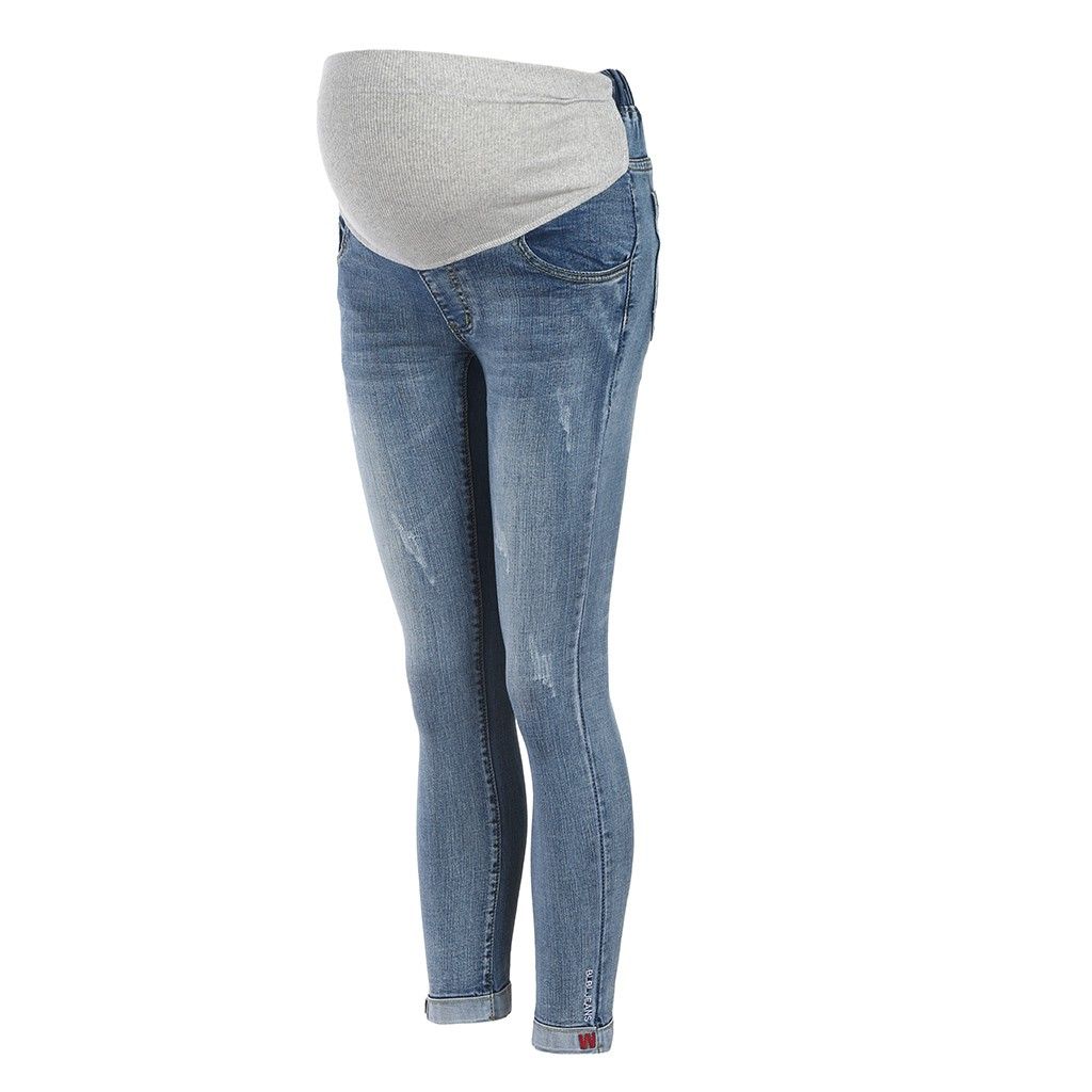 Pregnant Woman Ripped Jeans Maternity Pants Trousers Nursing Prop Belly Leing