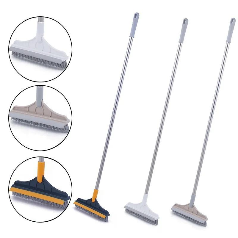Floor Scrub Brush 2 In 1 Long Handle Wiper Stiff Bristle Window Squeegee Magic Broom Floor Mop Bathroom Tub Home Cleaning Toolsp