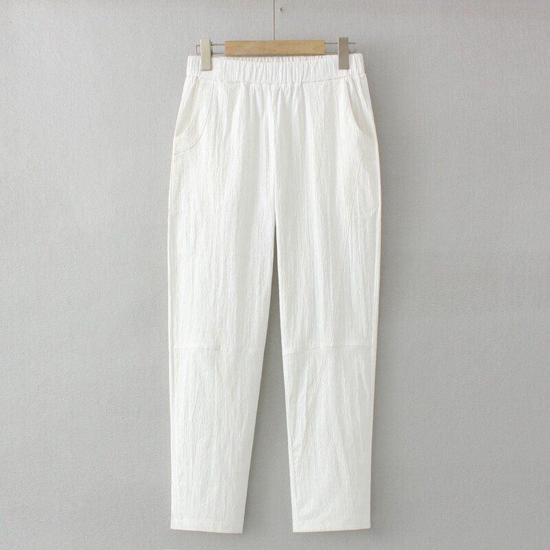 (Black)Plus Size Women's XL-5XL Elastic Waist Cotton&Linen Stretchable Long Pants Solid Color Harem Slim Female Trousers SAB