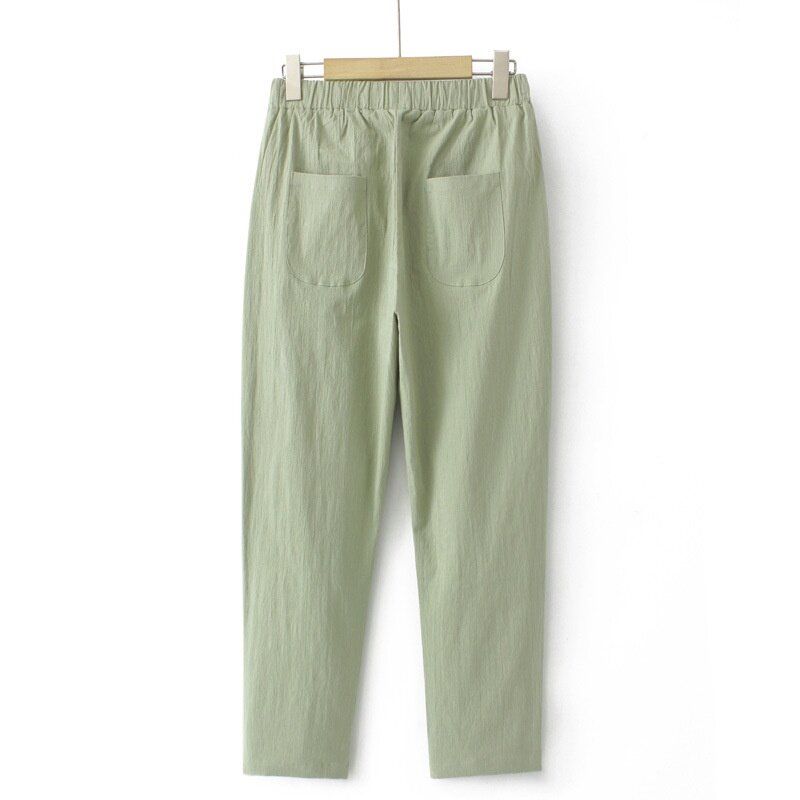 (Black)Plus Size Women's XL-5XL Elastic Waist Cotton&Linen Stretchable Long Pants Solid Color Harem Slim Female Trousers SAB