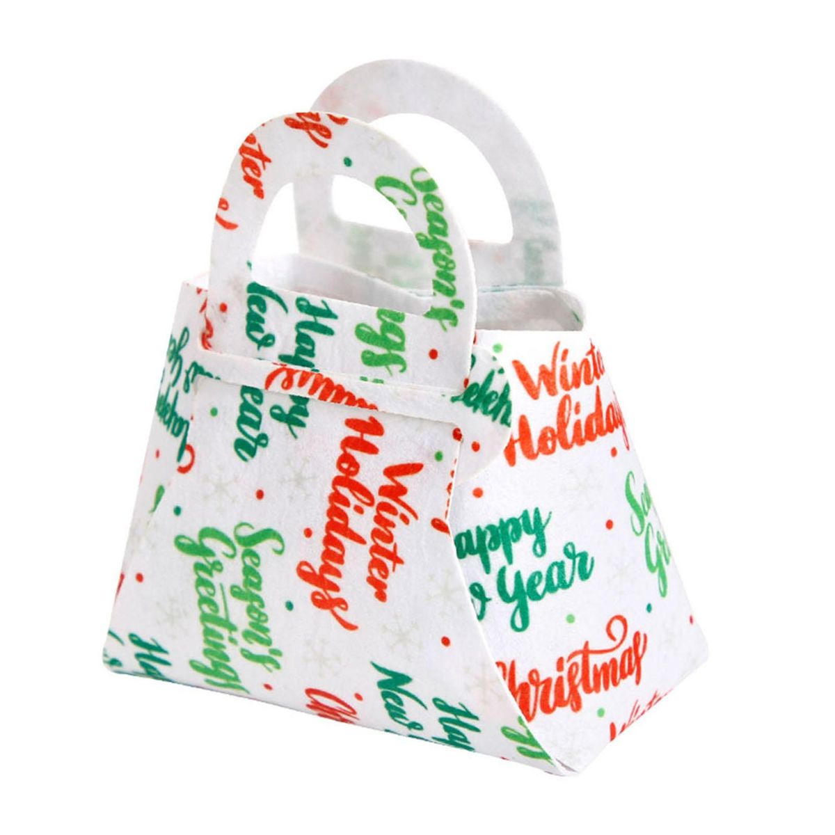 Foldable Tote Bag with Christmas Patterns Festive Foldable for Kids White