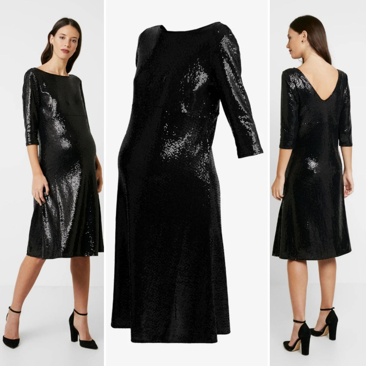 Short Sleeves Sequin Black Maternity Dress
