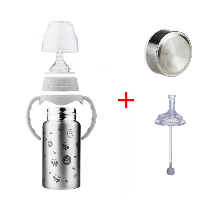 240/300ml One Feeding Bottle With Three Use-method S M L Stainless Steel Thermos Bottle Baby And Children Water Milk Vacuum Cup