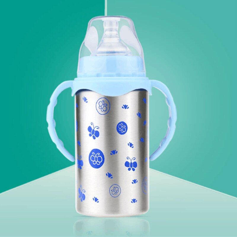 240/300ml One Feeding Bottle With Three Use-method S M L Stainless Steel Thermos Bottle Baby And Children Water Milk Vacuum Cup