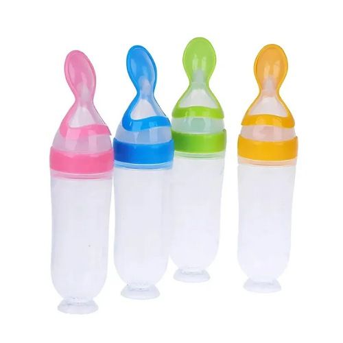 4-in-1 Silicone Baby Squeezing Spoon Feeding Bottle Feeder